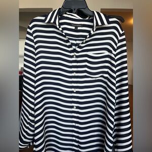 Banana Republic Navy and White Striped Blouse Size Small